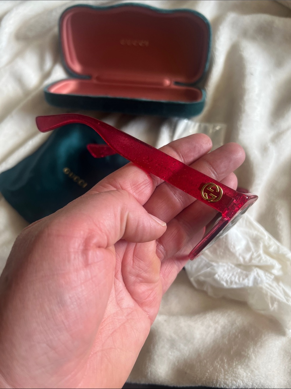 Gucci Glitter Hot Pink Round Cat-Eye Sunglasses - Picture 4 of 12
